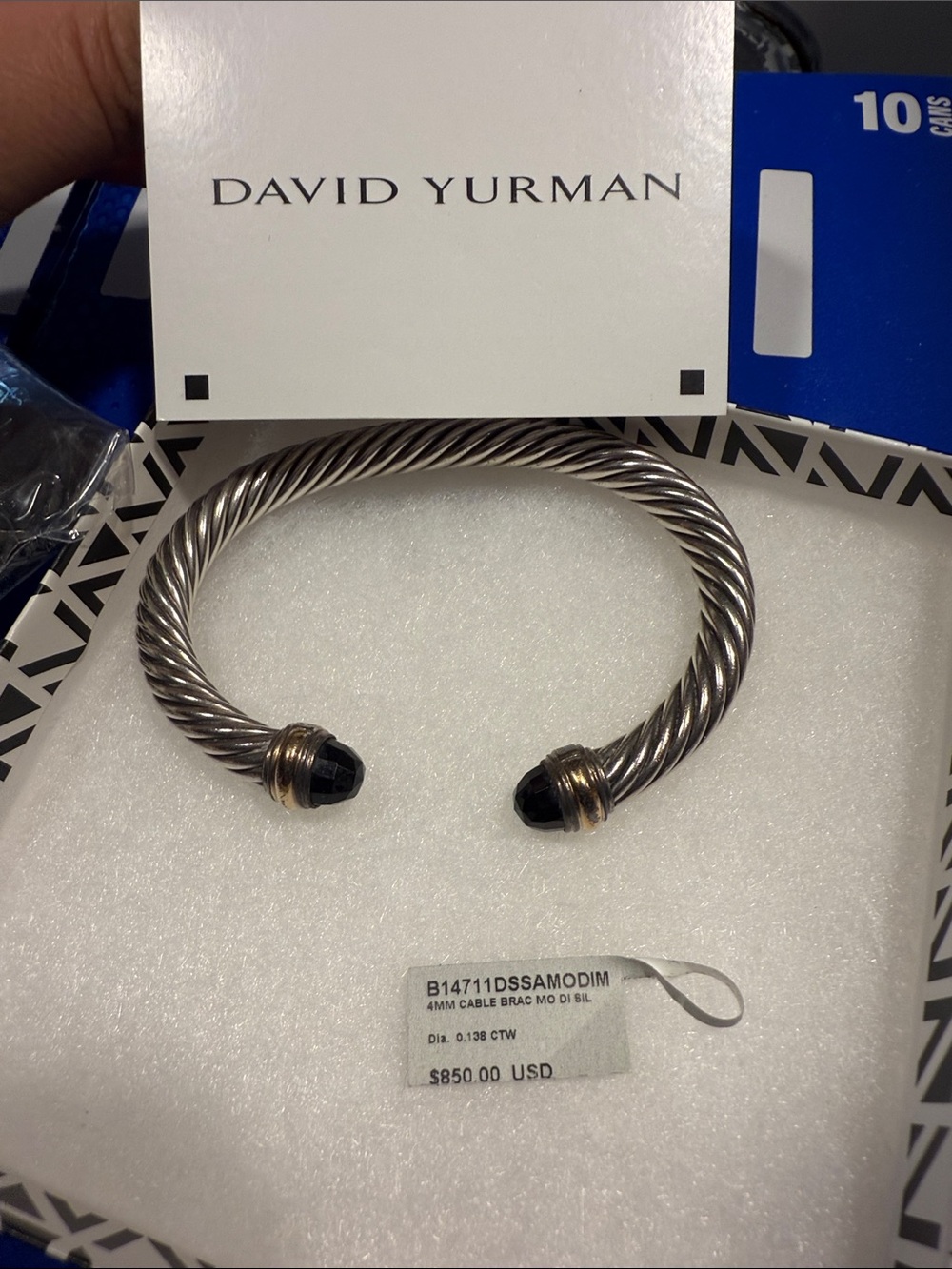 David Yurman Sterling Cable Bracelet with Black Onyx Terminals and Gold Accents